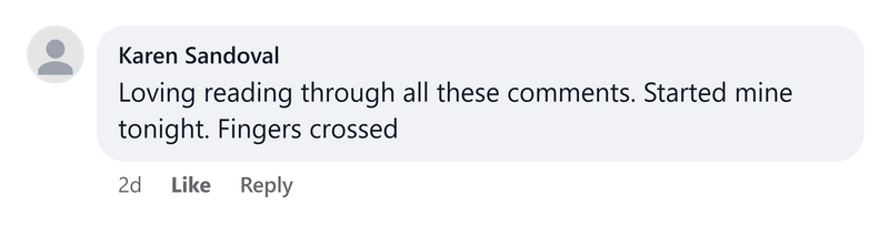 Facebook comment from Karen Sandoval, starting Noctiv tonight after reading the other comments.